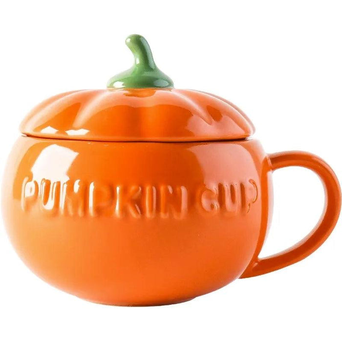 Kawaii Pumpkin Shaped Ceramic Mug Set - Adorable Halloween Drinkware for Soup and Beverages