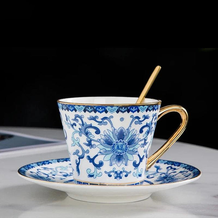 Imperial Elegance Enamel Porcelain Tea and Coffee Cup Set with Ornate Borders