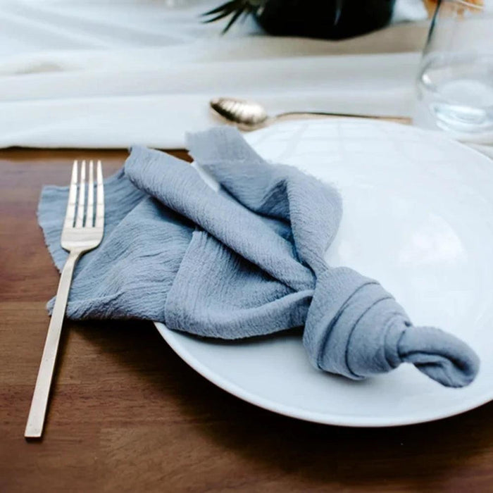 Chic Hand-Torn Organic Cotton Napkins in Slate Blue - Set of 12