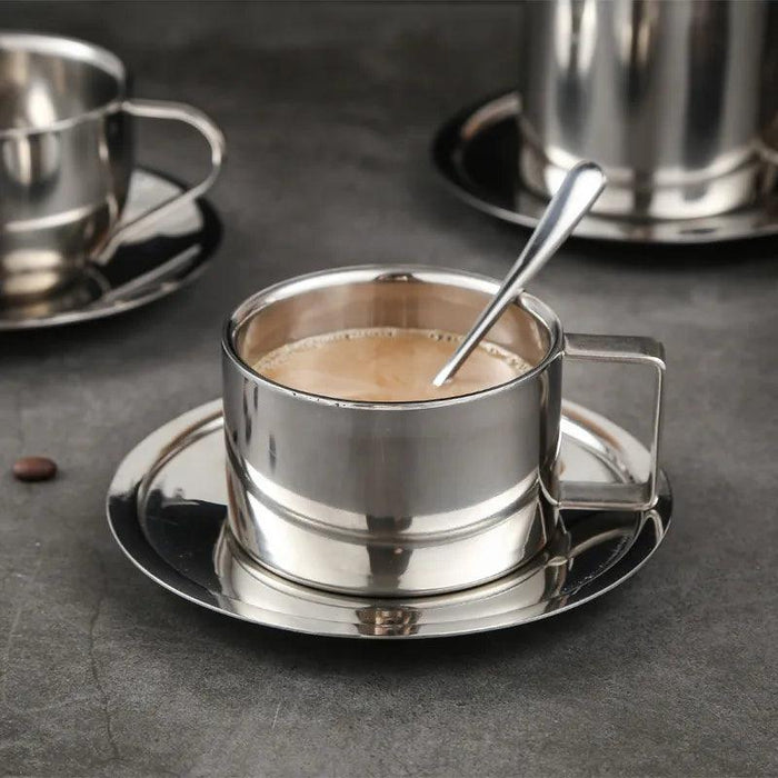 Sophisticated 304 Stainless Steel Coffee Mug Set with Saucer and Spoon