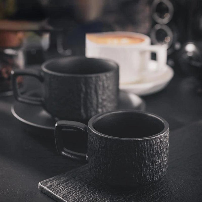 Japanese Rock Texture Porcelain Coffee Cup and Plate Collection - Enhance Your Drinking Experience