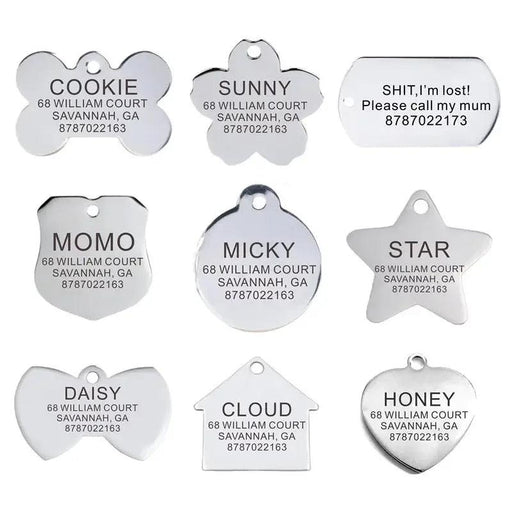 Custom Engraved Stainless Steel Pet ID Tags - Personalized Nameplates for Dogs and Cats