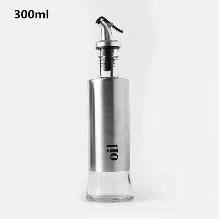 Elegant Oil and Vinegar Dispenser: Stainless Steel and Glass Culinary Essential