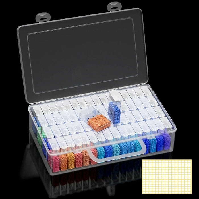 Deluxe 64-Compartment Diamond Painting Bead Storage Organizer with Labels