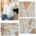 Trendy White V Neck Lace-Up Blouse for Women - Stylish Button-Up