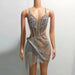 Glistening Sheer Mini Dress with Dazzling Rhinestone Fringes