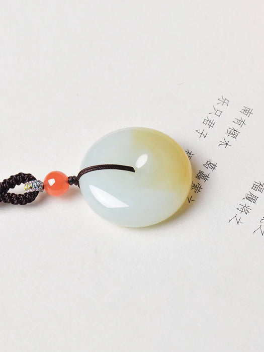 Natural Hetian Jade Safety Button Pendant Necklace