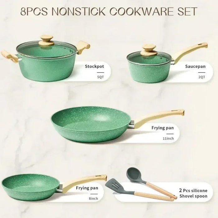 Innerwell Sustainable Nonstick Kitchen Cookware Collection - Essential Set with Frying Pans, Stock Pot & Milk Pot