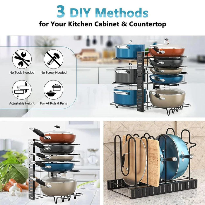 8-Tier Customizable Kitchen Cookware Organizer for Maximum Efficiency and Longevity