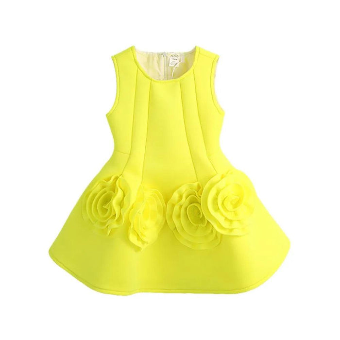 Sunny Yellow Floral Children's One-Piece Dress - Ideal for Weddings and Celebrations