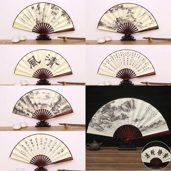 Vintage Silk Folding Fan with Bamboo Handle - Stunning Handheld Accessory for Celebrations and Home Sophistication