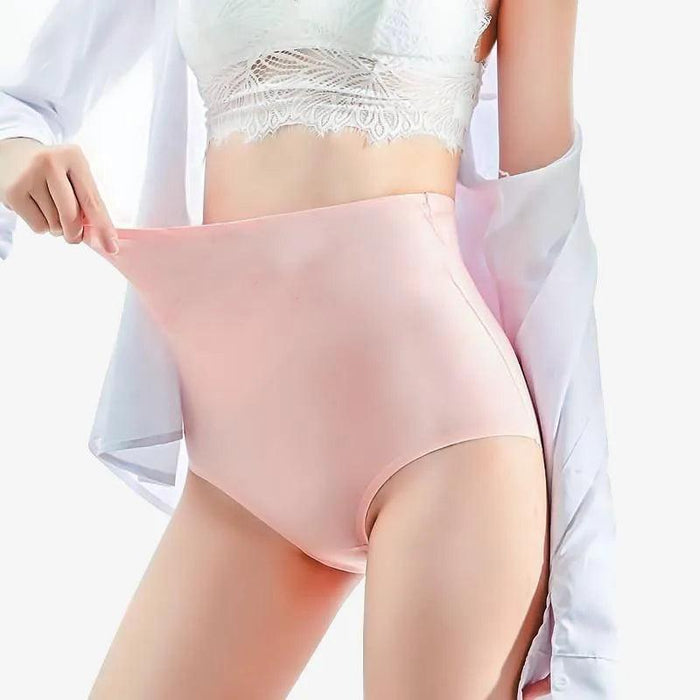 Chic Plus Size High Waist Ice Silk Seamless Briefs for Women - Shaping Underwear with Abdomen and Hip Enhancing Features