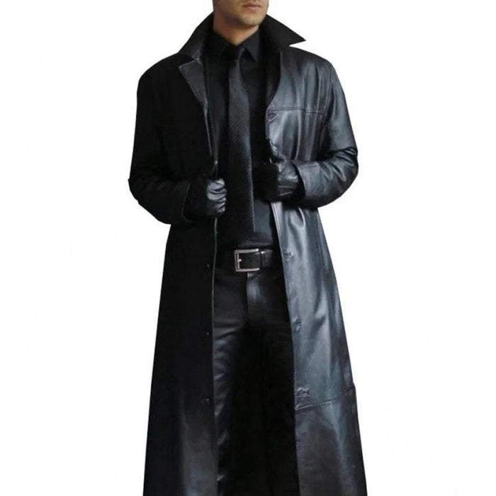 Men's Stylish Slim Fit Faux Leather Trench Coat - Trendy Autumn Windbreaker Jacket