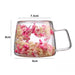 Insulated Double Wall Glass Cup with Dried Flowers - Creative Tea, Coffee, and Milk Mug with Handle