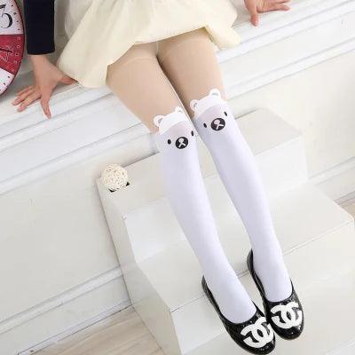 Adorable Kawaii Bear Print Tights for Kids - Cozy Pantyhose with Whimsical Knee Designs