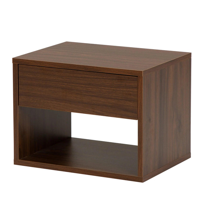 Sleek Walnut Wall-Mounted Nightstand with Dual Drawer Storage