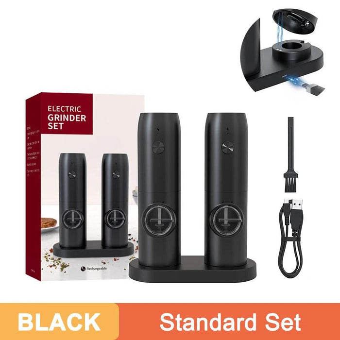 Rechargeable Electric Salt and Pepper Grinder Set with One-Handed Operation and Adjustable Grind Settings