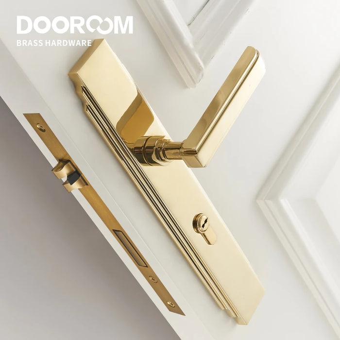 Sleek Brass Lever Door Handles Set for Bedroom and Bathroom