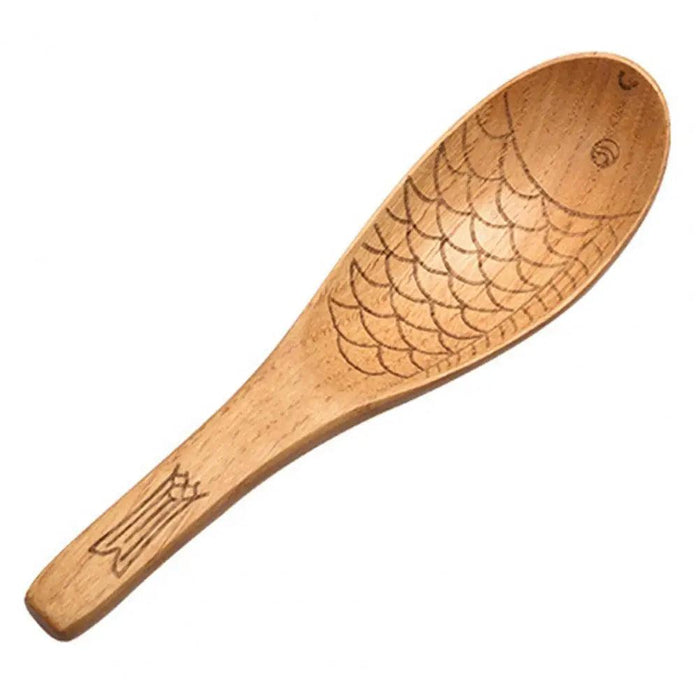 Charming Handcrafted Fish-Shaped Japanese Wooden Rice Spoon - Short-Handled Kitchen Essential