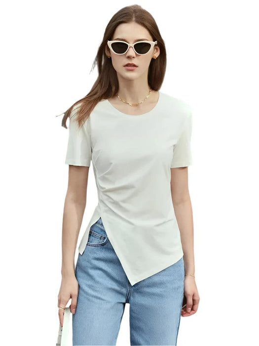 Chic Asymmetric Short Sleeve Tee - Women's Minimalist Top for Spring/Summer