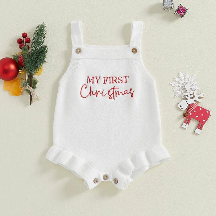 Newborn Baby Girl Ruffle Sleeve Knit Bodysuit with Letter Print for 0-18 Months