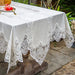 Luxurious White Gold Velvet Table Cover with Lace Detailing - Exquisite Dining Room Style