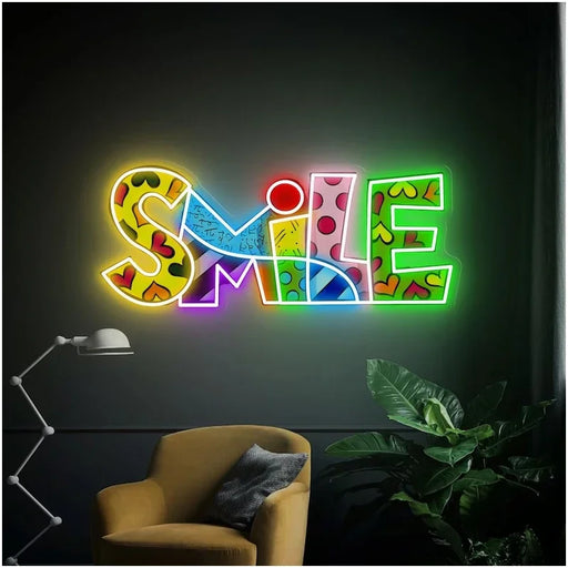 Customizable LED Neon Smile Face Wall Decor for Bedroom, Kids Room, Wedding - Personalized Neon Sign Art