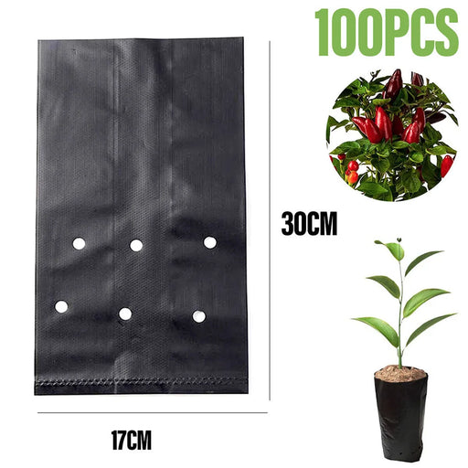 Gardeners' Choice PE Plant Grow Bags - Set of 100 Nursery Bags for Healthy Plant Growth