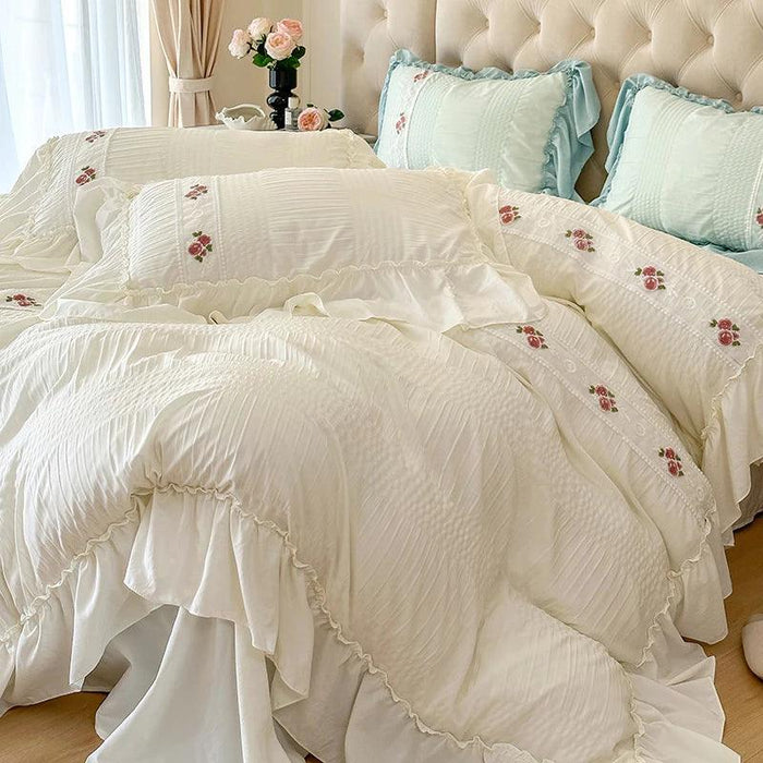 Elegant Seersucker Lace Ruffle Bedding Set