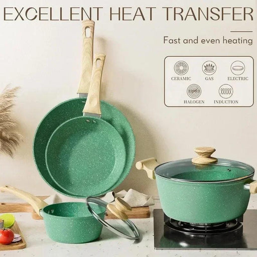 Innerwell Sustainable Nonstick Kitchen Cookware Collection - Essential Set with Frying Pans, Stock Pot & Milk Pot