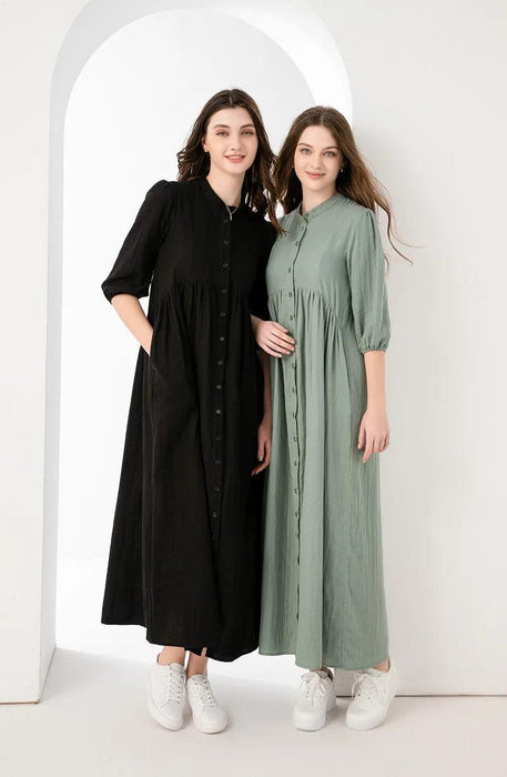 Breezy 3/4 Sleeve Cotton Maxi Dress | Comfortable Summer Gauze Dress with Inner Lining