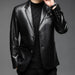 Men's Premium Faux Leather Lapel Jacket with Elegant Button Cuffs and Practical Pockets