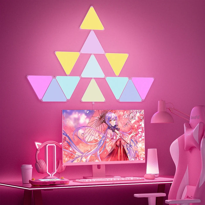 Colorful Geometric LED Triangle Wall Light with Music Sync & Customizable Ambiance - Ideal for Gaming and Relaxation Spaces