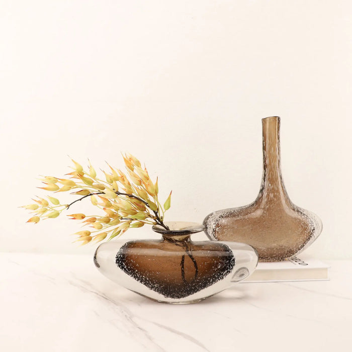 Brown Glaze Glass Vase with Clear Bubble Design - Stylish Floral Arrangement & Terrarium Decor