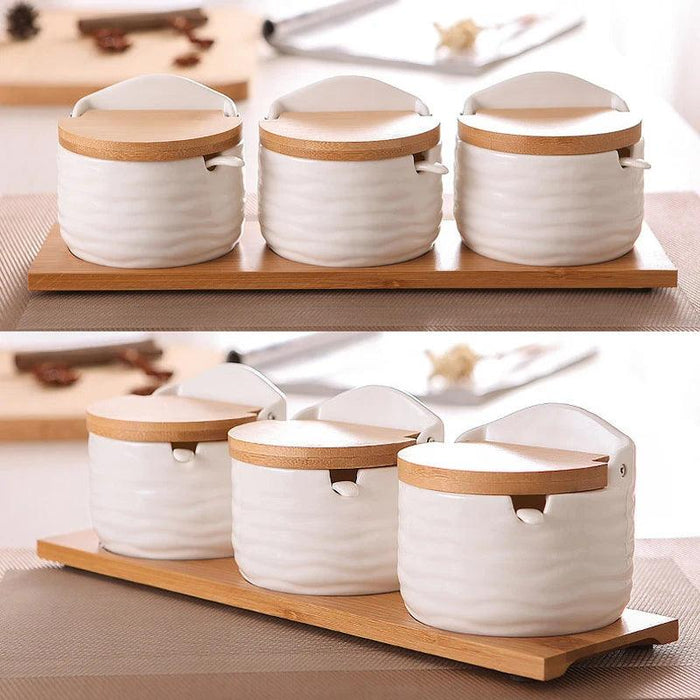 Chic European Ceramic Spice Storage Set with Salt Box & Condiment Organizer