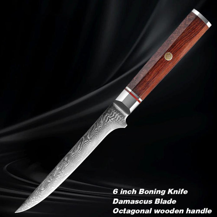 Luxurious 7-Piece Damascus Steel Knife Set with Artisan Rosewood Handles