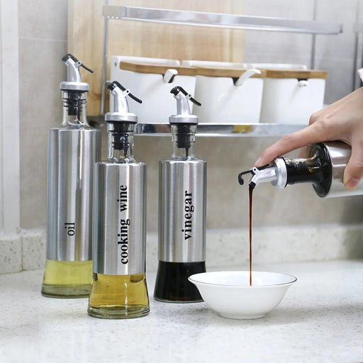 Chic Stainless Steel Oil Dispensing and Spice Jar Ensemble - Transform Your Cooking Journey