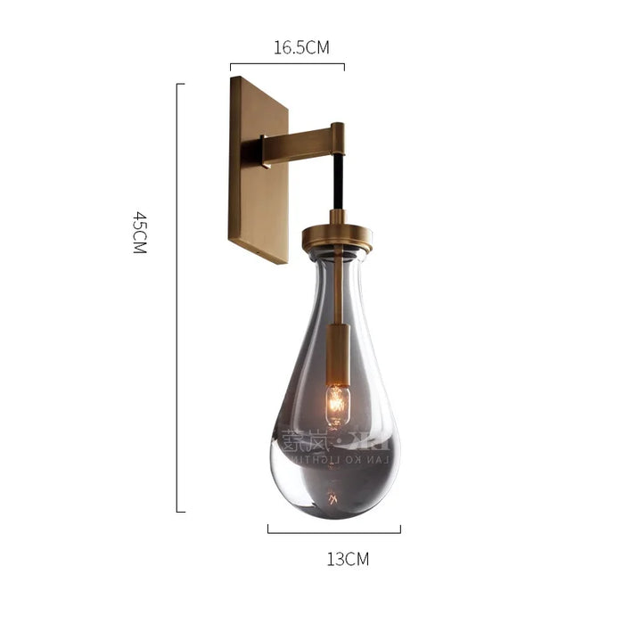 Elegant Nordic Copper Water Droplet Crystal LED Wall Sconce - Modern Lighting Fixture