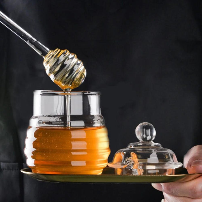 Elegant Clear Glass Honey Jar Collection with Dipper and Lid - Perfect for Any Occasion