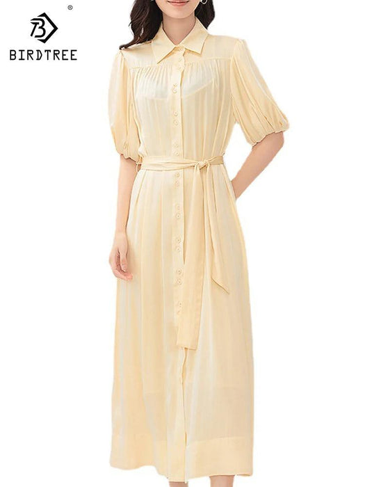 Silk Elegance Lace-Up Waist Dress - Women's Refreshing Solid Attire Embodied Femininity & Grace