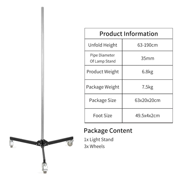 Gun Handle Studio Light Stand with Wheels and Folding Tripod - LED Softbox COB Light Support