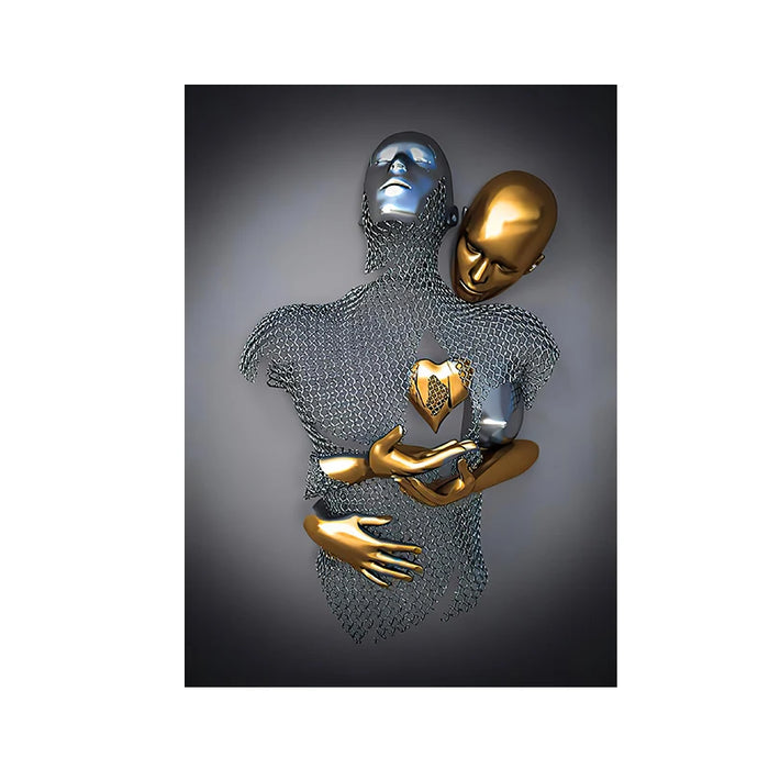 Silver and Gold 3D Love Heart Metal Art Sculpture - Elegant Home Decor Accent