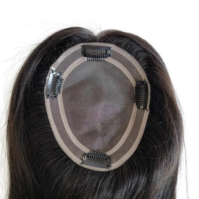 6x5 Inch Clip-In Real Hair Topper for Thinning Hair with Double Circle Base and 4 Secure Clips