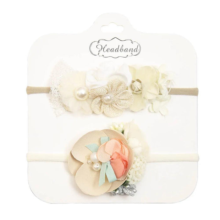 Floral Bow Infant Headband Set - 2-Piece Stretchy Hair Accessories for Newborns