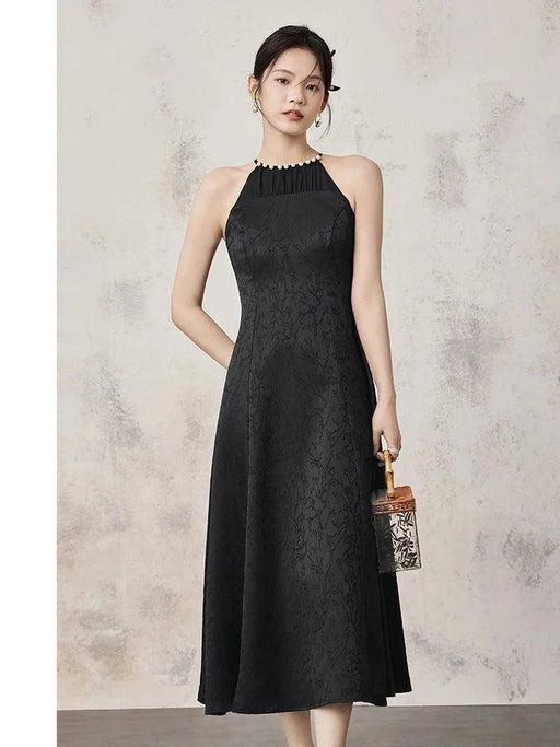 Chic Black Halterneck Sleeveless Summer Maxi Dress with Artistic Patchwork