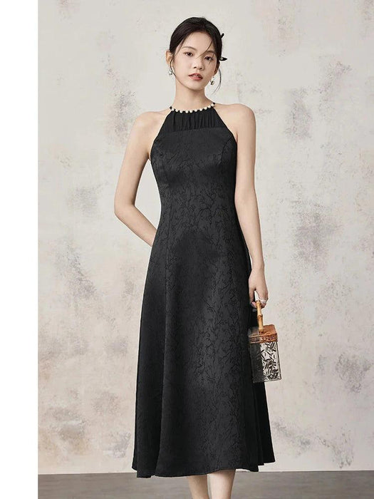 Chic Black Halterneck Sleeveless Summer Maxi Dress with Artistic Patchwork