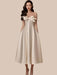 DEAT Chic Bowknot High-Waisted Satin Evening Dress - Strapless Backless Women's Summer Celebration Gown