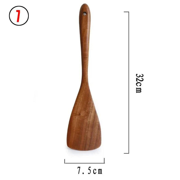 Sustainable Teak Wood 7-Piece Kitchen Utensil Set - Eco-Friendly Cooking Tools