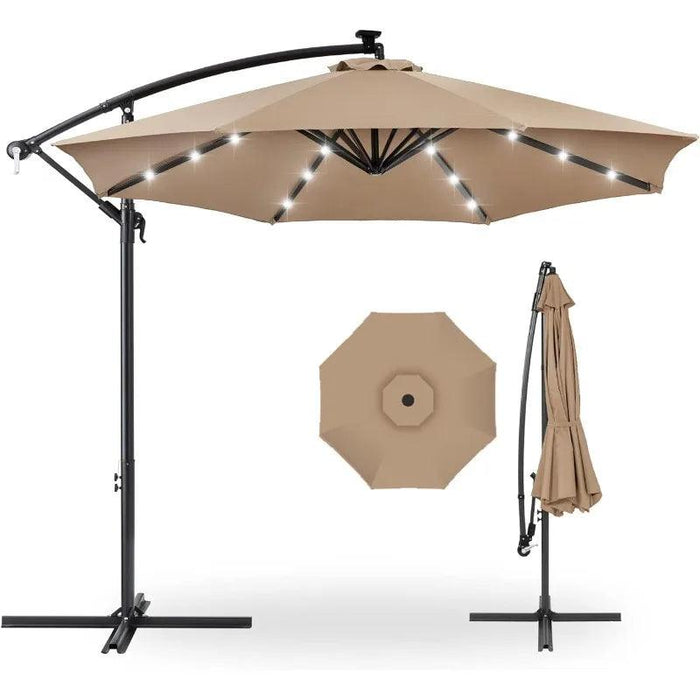 Solar-Powered 10ft LED Hanging Market Umbrella for Outdoor Spaces