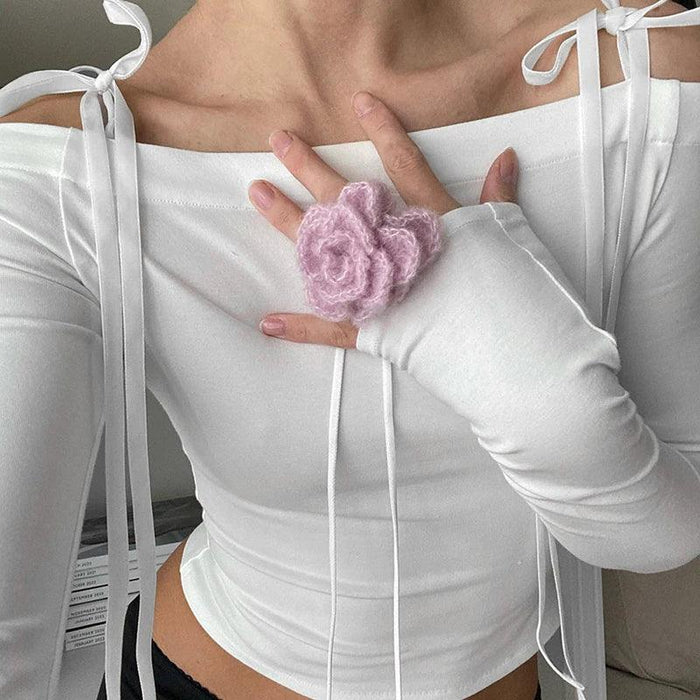 Elegant Off-Shoulder Bow-Detail Crop Top for Trendy Fall Fashion